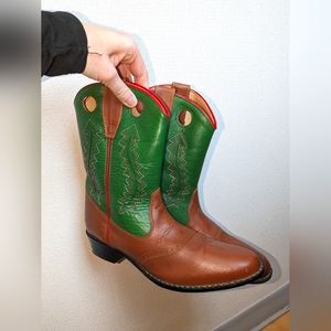 Cimarron GENUINE LEATHER green, brown, and red cowgirl boots